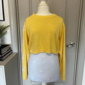 Yellow Women's Sweater with Floral Details